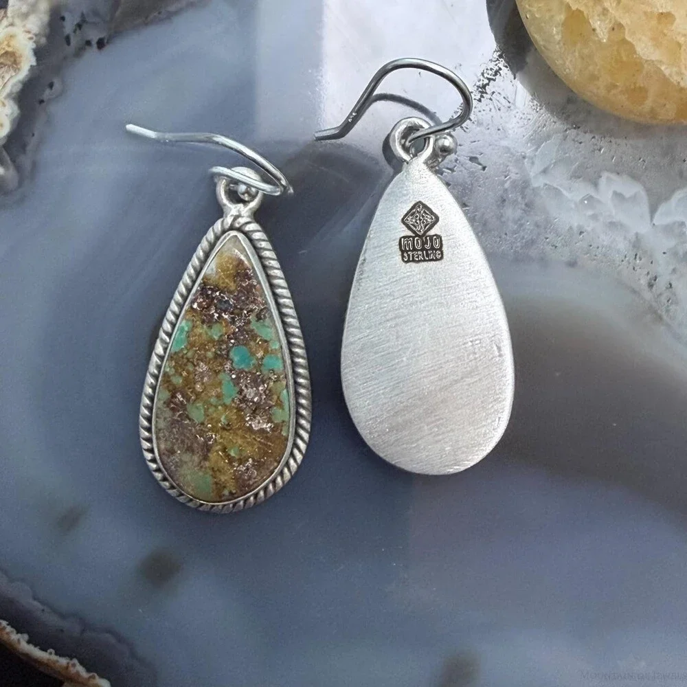 Sterling Southwestern Style Teardrop Royston Turquoise Dangle Earrings For Women